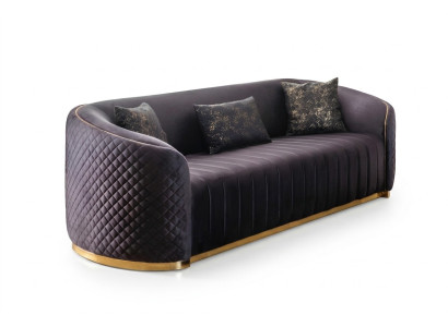 Canapé luxueux Salon moderne Trois places Mobilier Noir 3 places Bois Textile