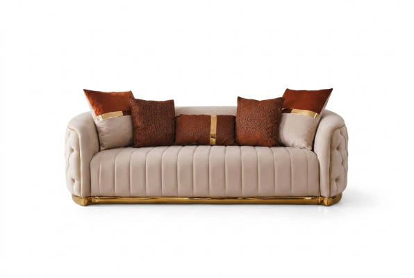Textile beige Canapé - trois places - design moderne - style luxueux - Chesterfield beige