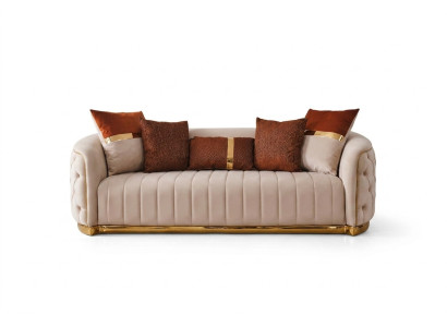 Textile beige Canapé - trois places - design moderne - style luxueux - Chesterfield beige