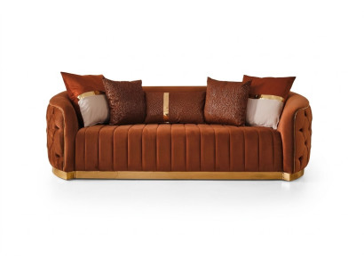 Orange Textil Dreisitzer Modernes Designer Luxus Sofa Samt Chesterfield