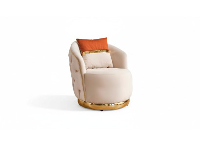 Conception Fauteuil de luxe beige Chaise de relaxation en textile avec accoudoirs en acier inoxydable Fauteuil Club