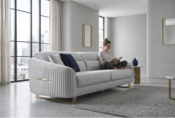 Canapé 3 places Canapé rembourré Blanc Textile Siège Design Canapé Moderne Neuf
