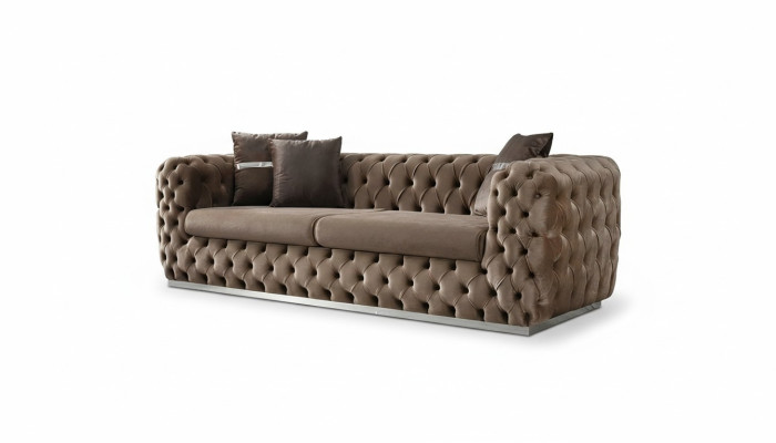 Canapé 3 places Canapé rembourré Marron Siège en textile Canapé design moderne Chesterfield