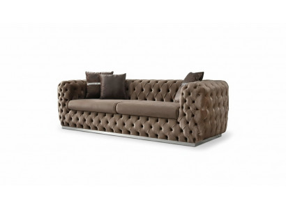 Canapé 3 places Canapé rembourré Marron Siège en textile Canapé design moderne Chesterfield
