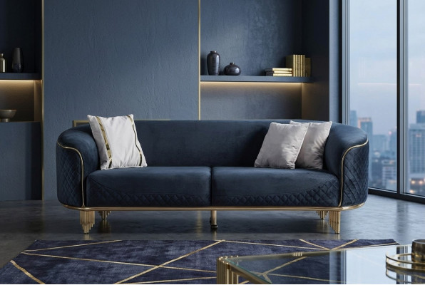 Canapé moderne neuf 3 places Canapé rembourré Design de siège en textile bleu Sofa
