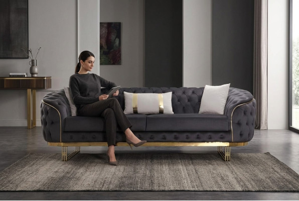 Canapé design 3 places en tissu Canapé Chesterfield brun à capitons