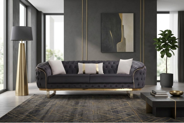 Canapé design 3 places en tissu Canapé Chesterfield brun à capitons
