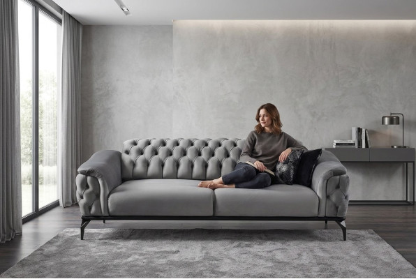 Canapé design 3 places Chesterfield Canapé Tissu canapés design Coussin de siège gris