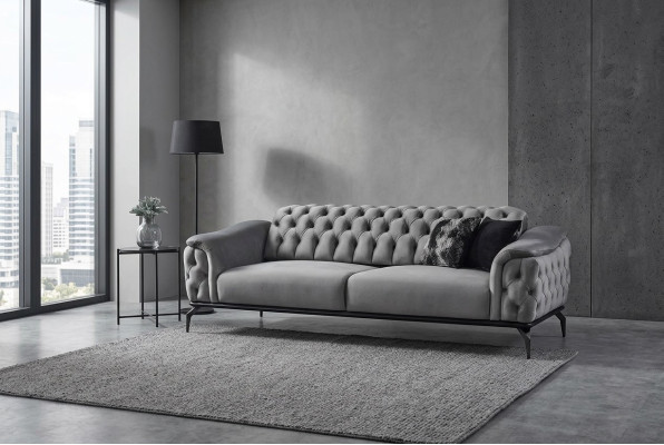 Canapé design 3 places Chesterfield Canapé Tissu canapés design Coussin de siège gris