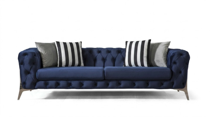 Canapé Chesterfield 3 places en velours bleu, meuble luxueux pour le salon Sofas