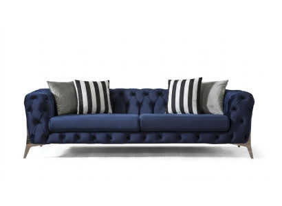 Canapé Chesterfield 3 places en velours bleu, meuble luxueux pour le salon Sofas
