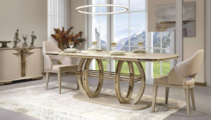 Table à manger Table de salle à manger Meubles de salle à manger Table Bois Or Beige