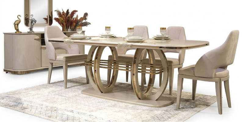Table à manger Table de salle à manger Meubles de salle à manger Table Bois Or Beige