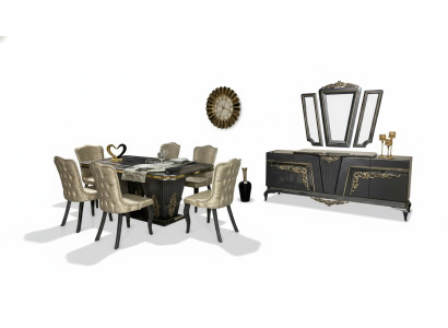 Ensemble de salle à manger 9 pièces. Table à manger + 6 chaises Buffet avec miroir Gris nouveau