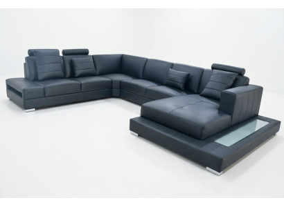 Canapé d'angle de luxe en forme de U noir Canapé de coin de paysage Vivant Suite d'angle en tissu