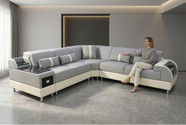 Canapé d'angle en forme de L Canapé Design Rembourrage Canapé d'angle Moderne Gris