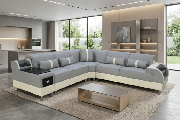 Canapé d'angle en forme de L Canapé Design Rembourrage Canapé d'angle Moderne Gris