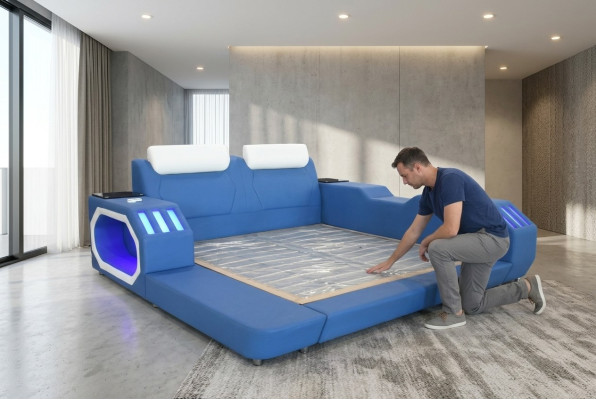 Lits multifonctions design de luxe à LED Bleu lit double hôtel 180x200