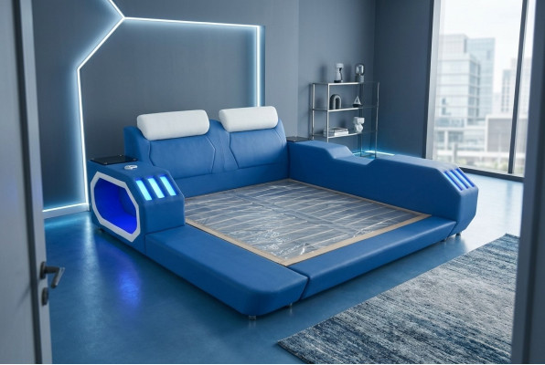 Lits multifonctions design de luxe à LED Bleu lit double hôtel 180x200