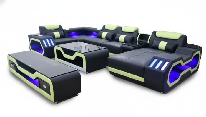 Canapé d'angle en forme de U noir Paysage de vie Canapé Tapisserie Suite d'angle Sofa