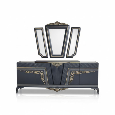 Buffet Commode moderne Buffet Armoire avec 3 espaces de rangement Miroir Baroque