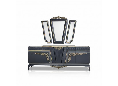 Buffet Commode moderne Buffet Armoire avec 3 espaces de rangement Miroir Baroque