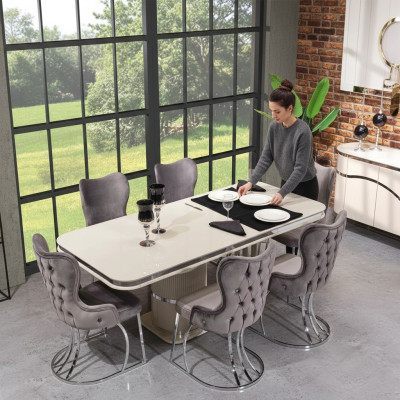 Table 6x Chaises 7pcs Salle à manger Table en bois Ensemble Salle à manger Design