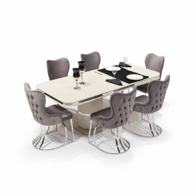 Table 6x Chaises 7pcs Salle à manger Table en bois Ensemble Salle à manger Design