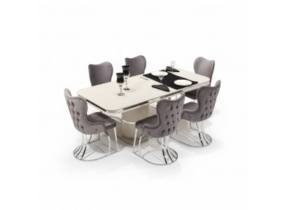 Table 6x Chaises 7pcs Salle à manger Table en bois Ensemble Salle à manger Design