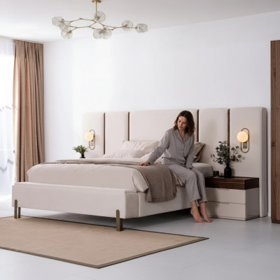 Ensemble de meubles de chambre à coucher complet et luxueux avec lit, banc et 2 tables de nuit 3 pièces