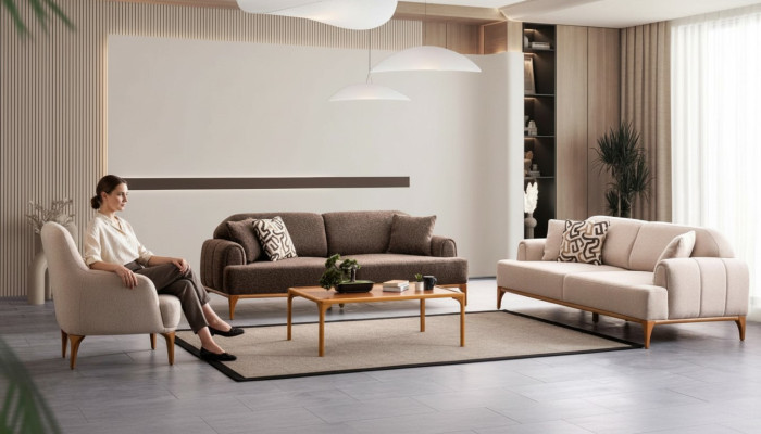 Ensemble de canapé moderne beige 3+3+1 place Mobilier de salon Ensemble de luxe Sofa