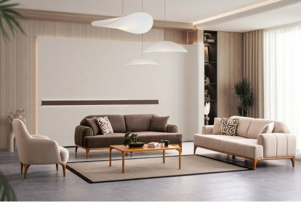 Ensemble de canapé moderne beige 3+3+1 place Mobilier de salon Ensemble de luxe Sofa