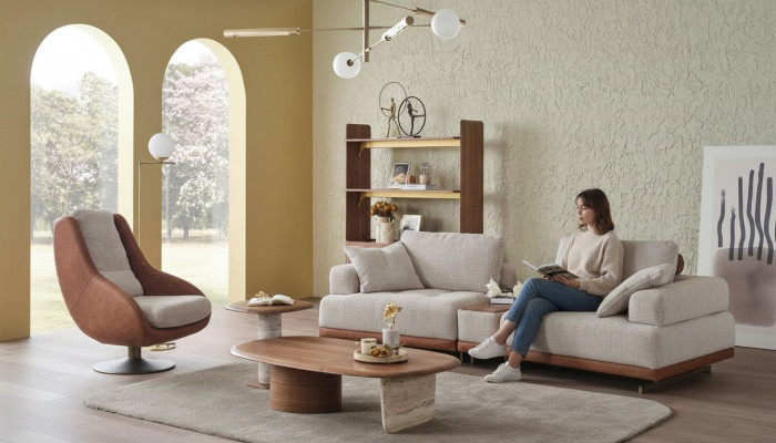 Ensemble de canapé moderne 3+1 places Beige Ensemble de design Canapé de salon Canapé