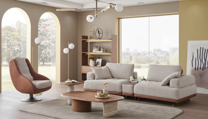 Ensemble de canapé moderne 3+1 places Beige Ensemble de design Canapé de salon Canapé