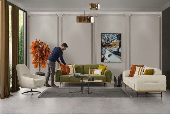 Ensemble de salon design de 2 pièces. Mobilier de luxe, couleur beige, nouveauté moderne.