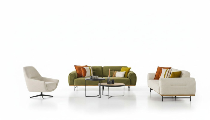 Ensemble de salon design de 2 pièces. Mobilier de luxe, couleur beige, nouveauté moderne.
