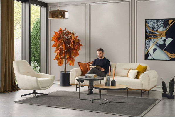 Ensemble de canapé 3 places + 1 place, ensemble de meubles beige au design moderne en 2 pièces. Canapés