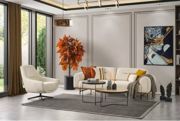 Ensemble de canapé 3 places + 1 place, ensemble de meubles beige au design moderne en 2 pièces. Canapés