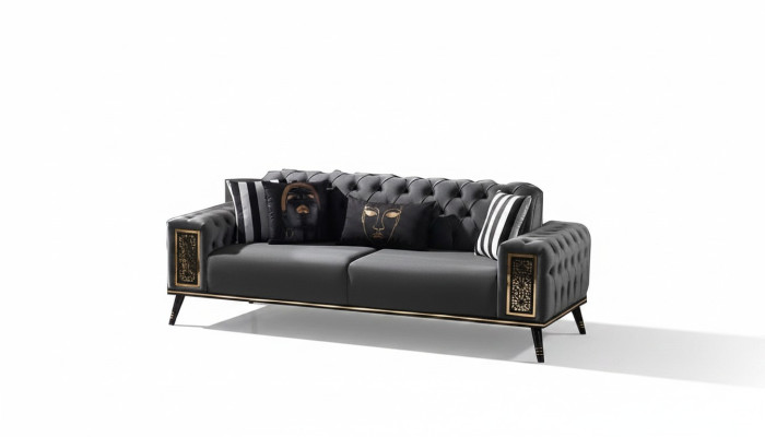 Canapé Chesterfield noir et or trois places salon de luxe meuble 3 places