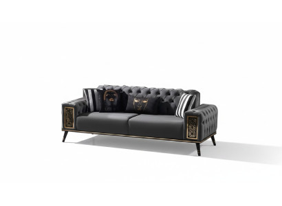 Canapé Chesterfield noir et or trois places salon de luxe meuble 3 places