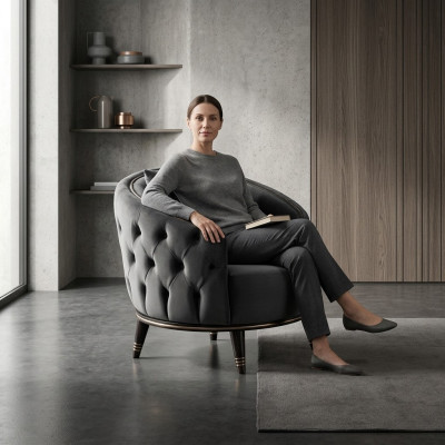Fauteuil Chesterfield rond gris pour salon