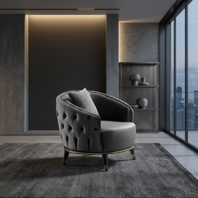 Fauteuil Chesterfield rond gris pour salon