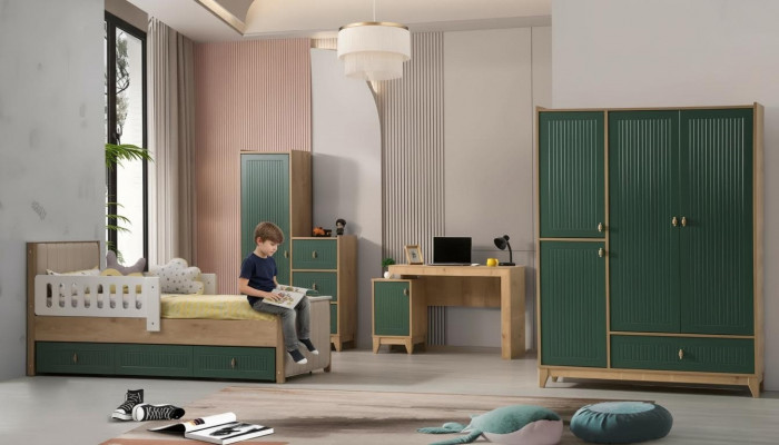 Chambre d'enfants Ensemble Composé de Lit +2х Armoire +Bureau 4 pièces.
