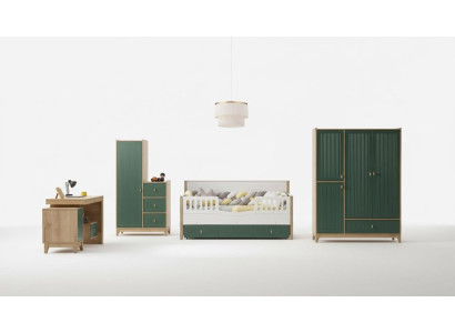 Ensemble de chambre d'enfants élégant comprenant un lit, 2 armoires et un bureau.