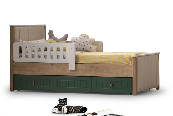 Lit d'enfants élégant 200 cm lit de jeunesse en bois Chambre d'enfant en tissu moderne