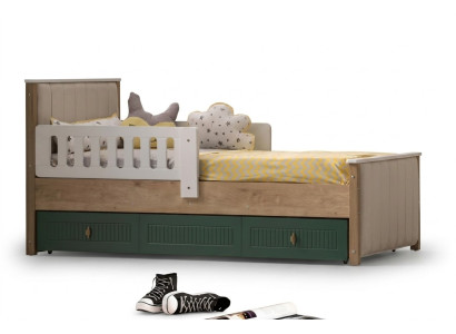Lit d'enfants élégant 200 cm lit de jeunesse en bois Chambre d'enfant en tissu moderne
