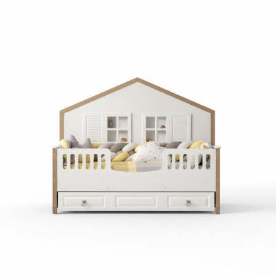 Parfait cadre de lit pour la chambre des enfants en bois clair, meuble de chambre d'enfant nouveau.
