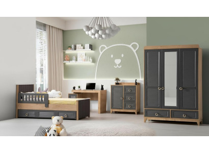 Ensemble de meubles pour enfants en bois pour enfants, ensemble de 4 pièces pour chambre d'enfants en gris.