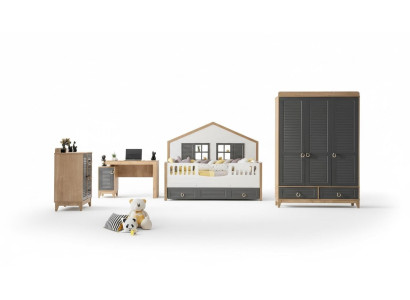 Ensemble complet de meubles pour enfants en bois de lit de luxe 4 pièces chambre d'enfants gris