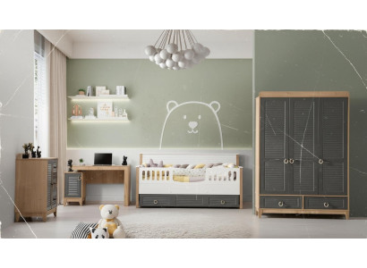 Suite de meubles pour enfants de luxe chambre d'enfants lit d'enfant en bois gris ensemble de 4 pièces